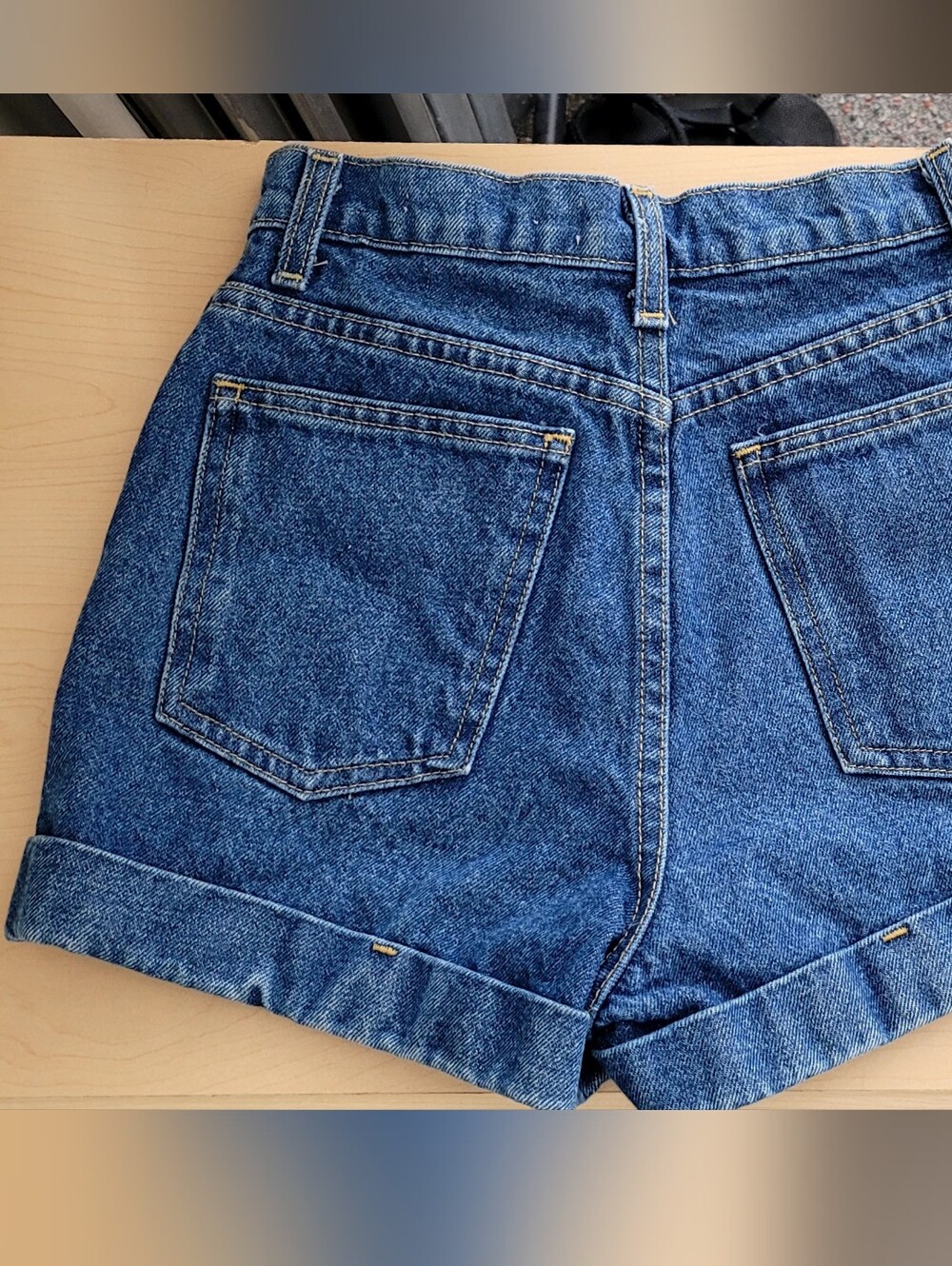American Apparel High-Rise Denim Shorts in Blue
